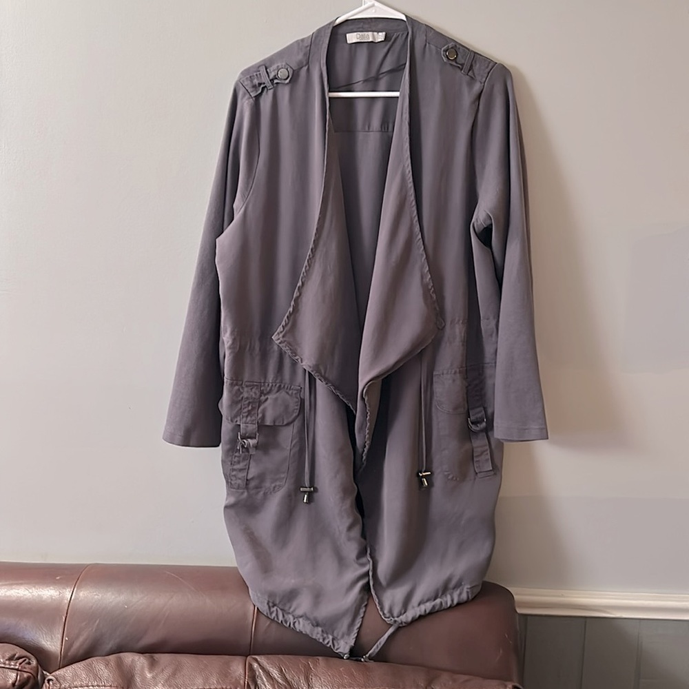 DALIA Jacket Gray Cotton / Spandex Drawstring Open Front - Size 1X